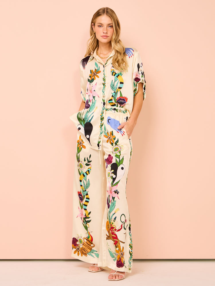 Alemais Meagan Silk Pant and Shirt in Cream