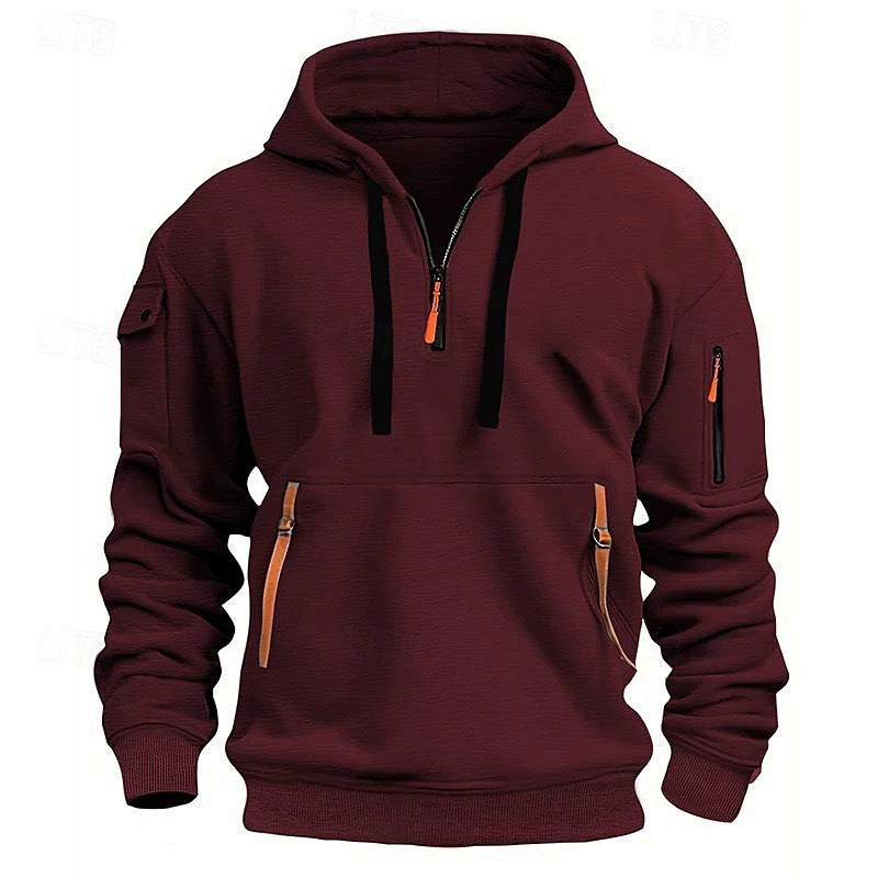 Hooded zipper model casual padded long sleeve sweater