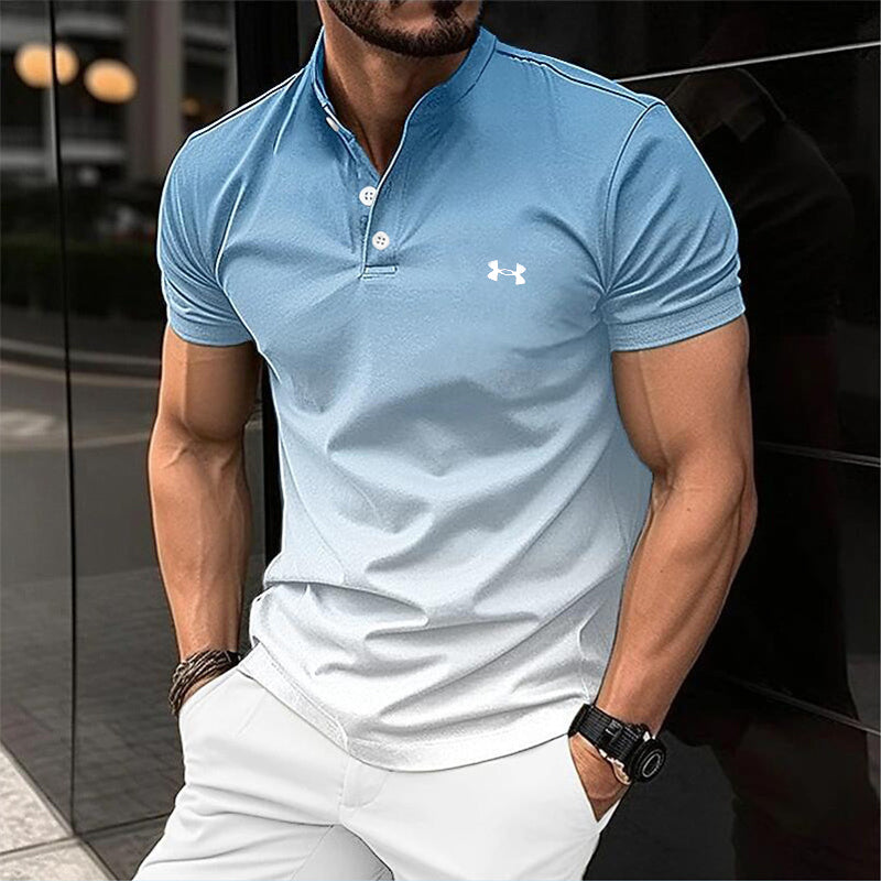 Men's Stand Collar Leisure Gradient Casual Short Sleeves