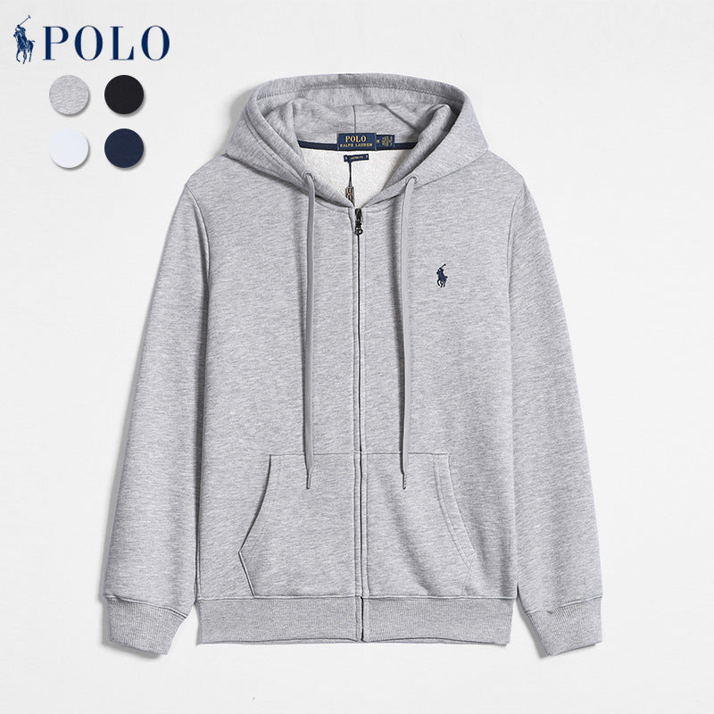 Men's Casual Solid-color Embroidered Zipper Pullover Hoodie