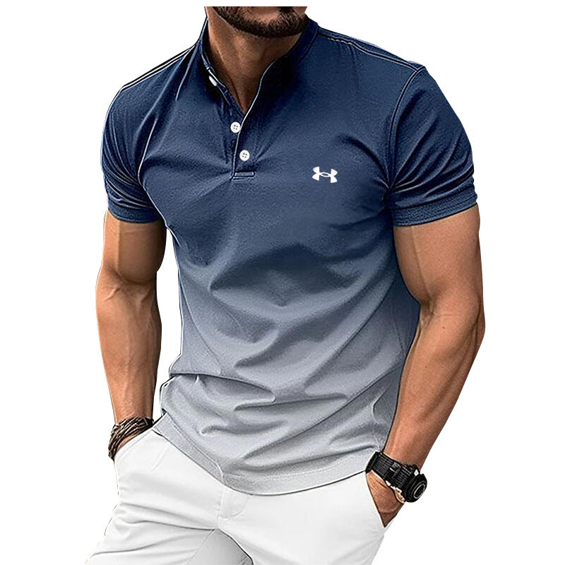 Men's Stand Collar Leisure Gradient Casual Short Sleeves