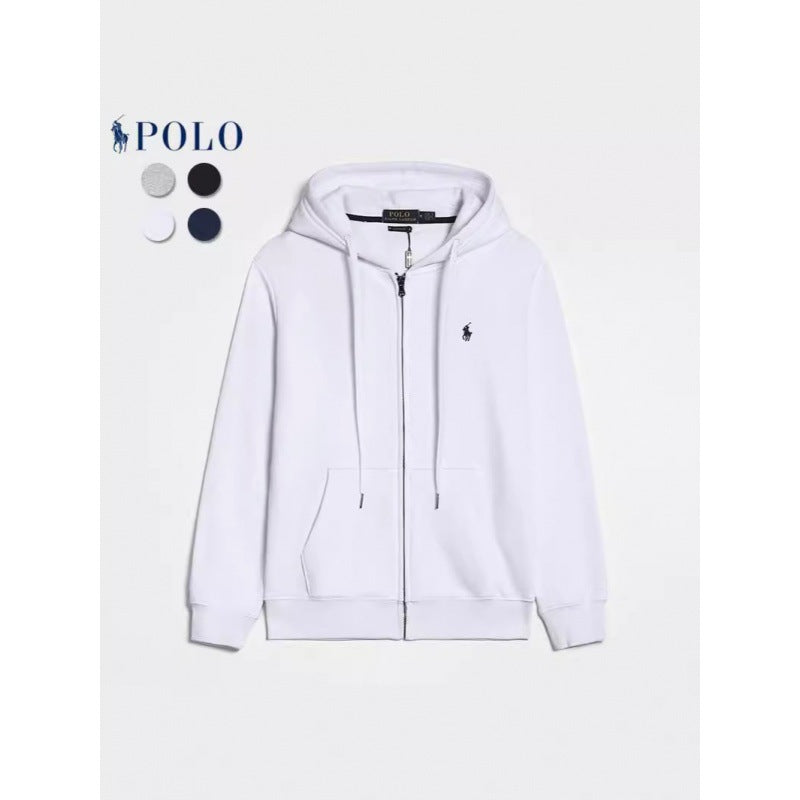 Men's Casual Solid-color Embroidered Zipper Pullover Hoodie