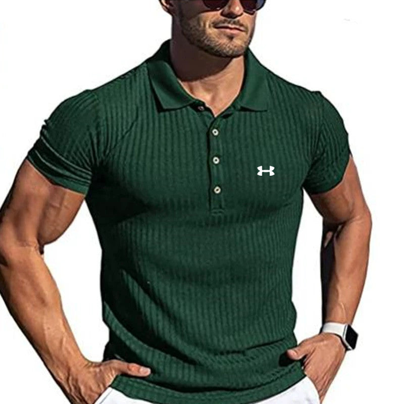 Leisure Summer high stretch vertical long sleeve POLO shirt slim short sleeve