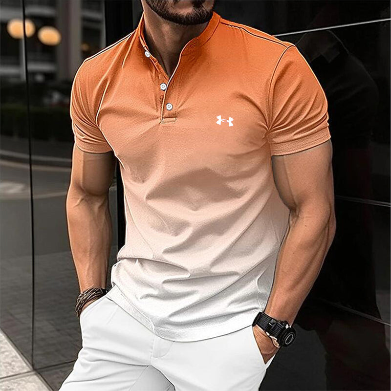 Men's Stand Collar Leisure Gradient Casual Short Sleeves