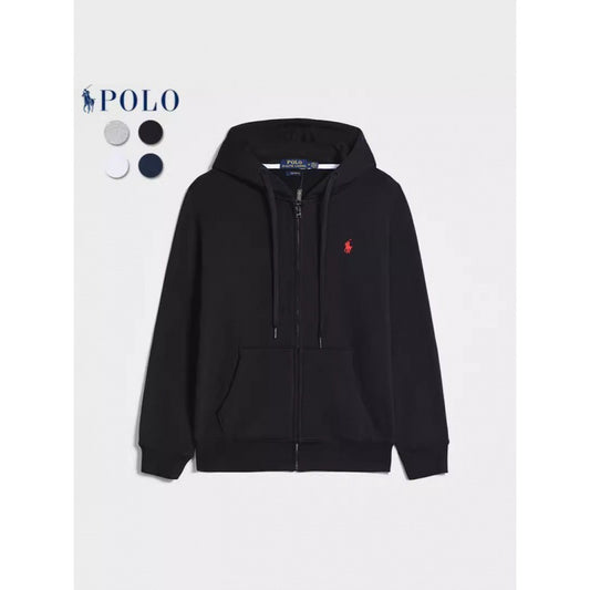 Men's Casual Solid-color Embroidered Zipper Pullover Hoodie