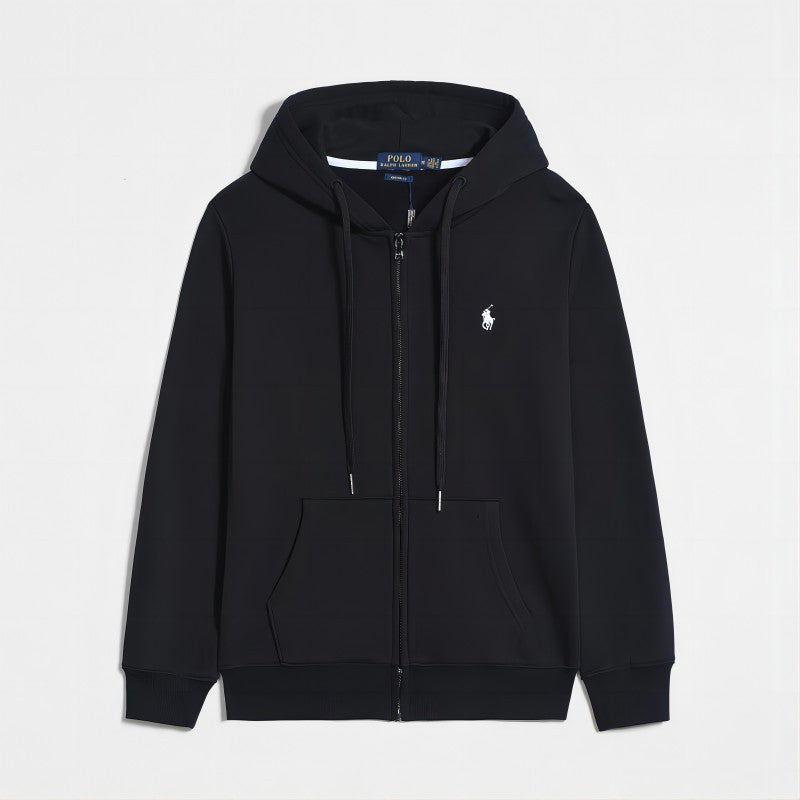 Men's Casual Solid-color Embroidered Zipper Pullover Hoodie