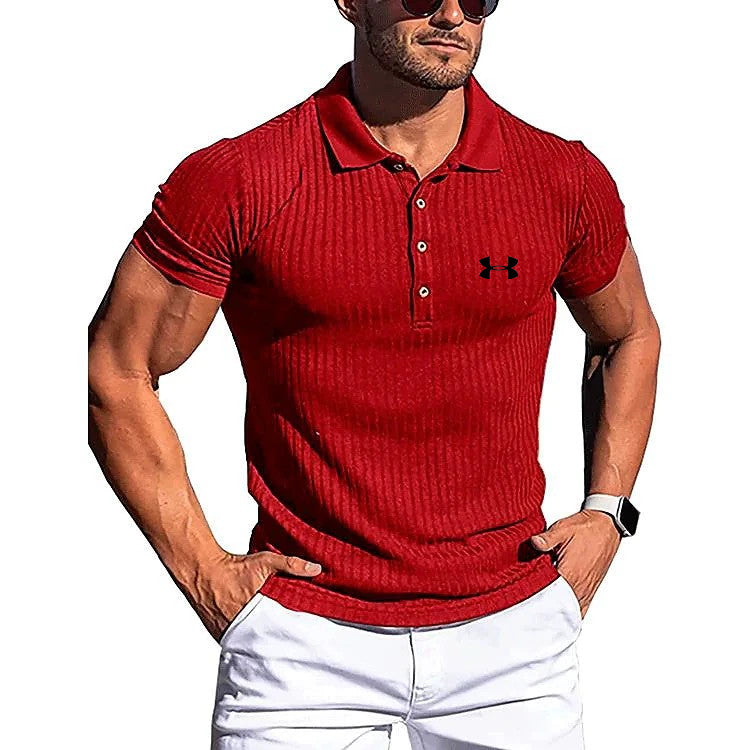 Leisure Summer high stretch vertical long sleeve POLO shirt slim short sleeve