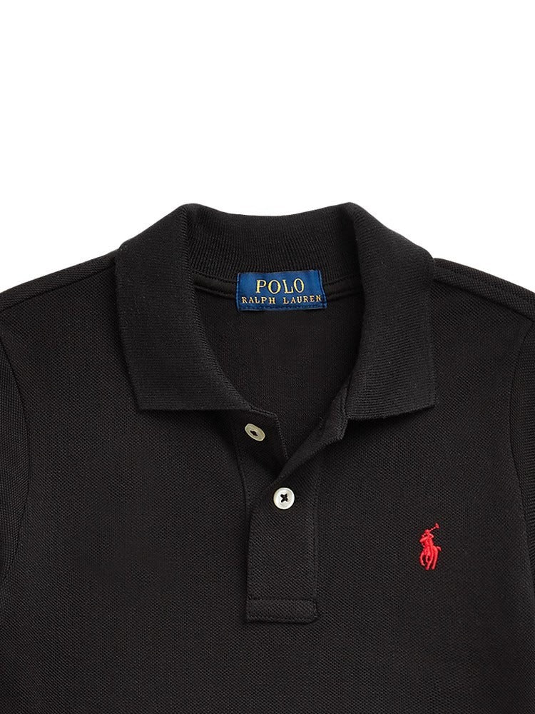 Polo shirt solid color summer pony black red label two button short sleeve