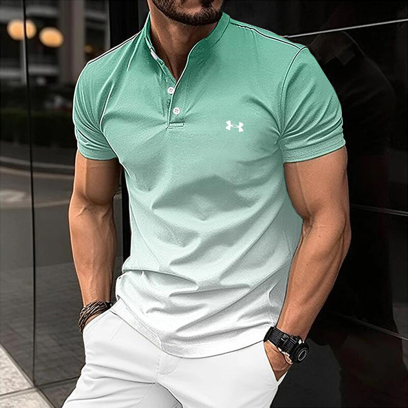 Men's Stand Collar Leisure Gradient Casual Short Sleeves