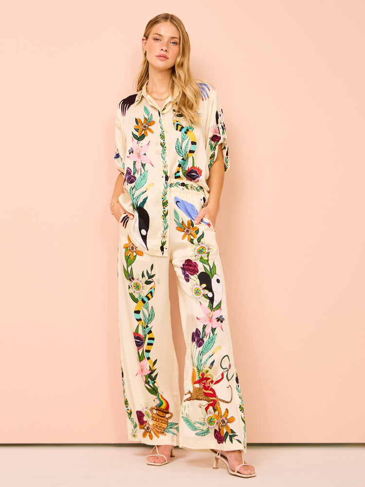 Alemais Meagan Silk Pant and Shirt in Cream