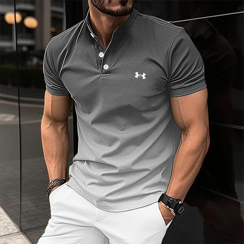 Men's Stand Collar Leisure Gradient Casual Short Sleeves