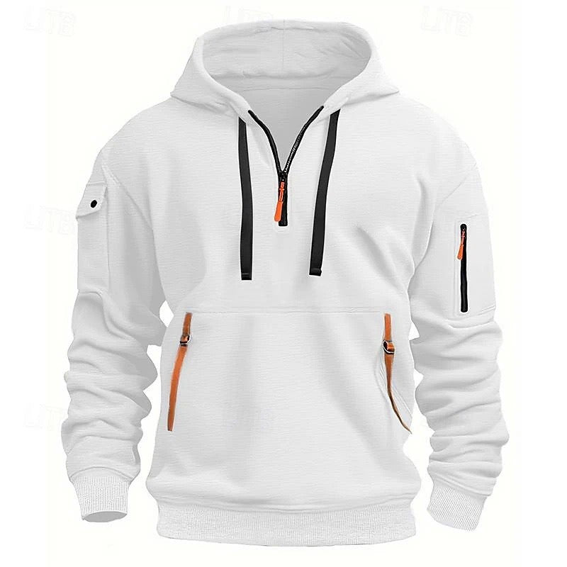 Hooded zipper model casual padded long sleeve sweater