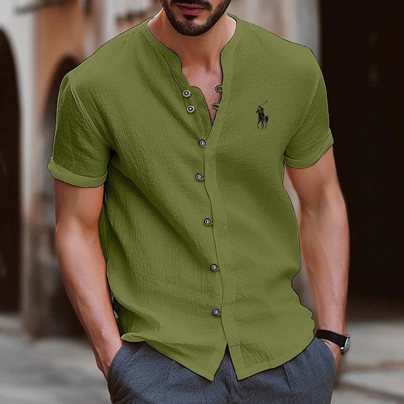 Fashion men's button-down pure cotton casual loose short-sleeved