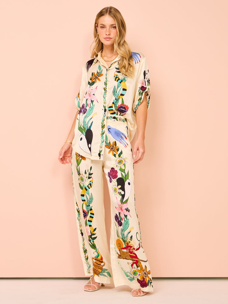 Alemais Meagan Silk Pant and Shirt in Cream