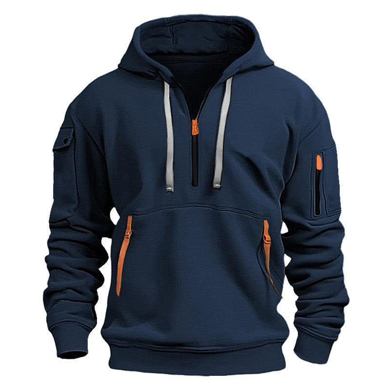 Hooded zipper model casual padded long sleeve sweater