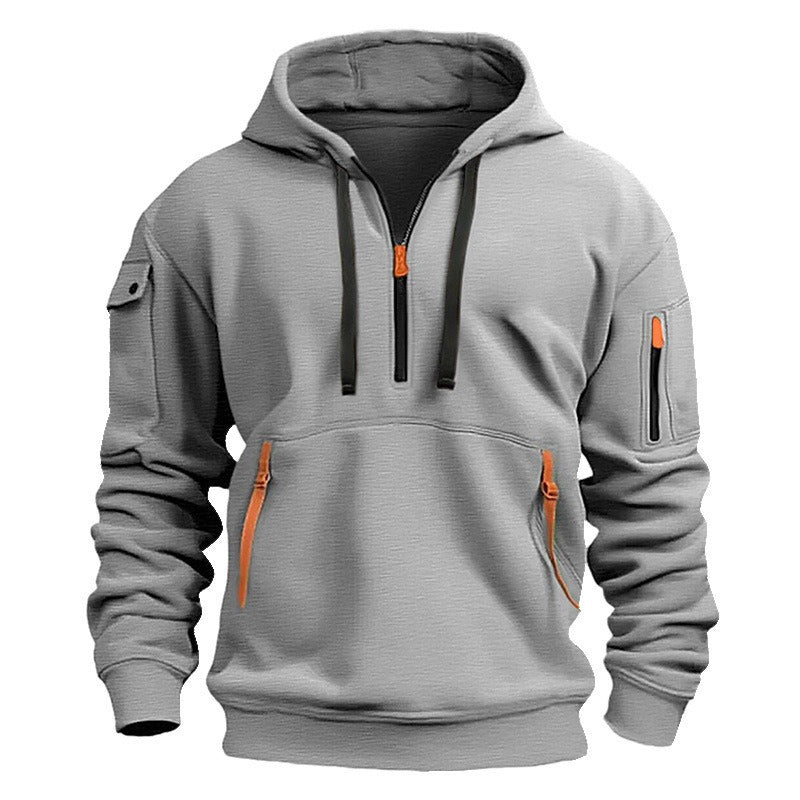 Hooded zipper model casual padded long sleeve sweater