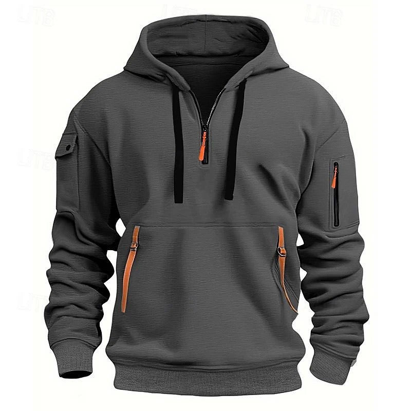 Hooded zipper model casual padded long sleeve sweater
