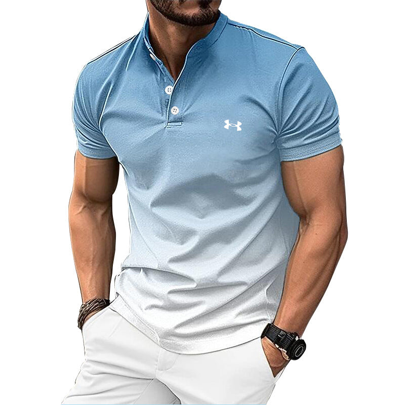 Men's Stand Collar Leisure Gradient Casual Short Sleeves