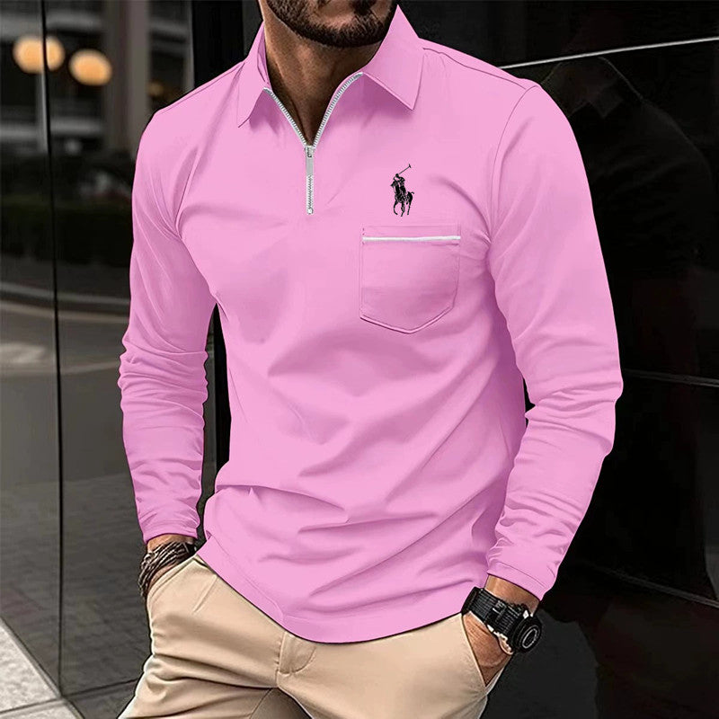 Fall POLO Loose  shirt zipper men's long-sleeved sports shirt
