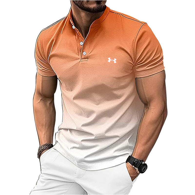 Men's Stand Collar Leisure Gradient Casual Short Sleeves