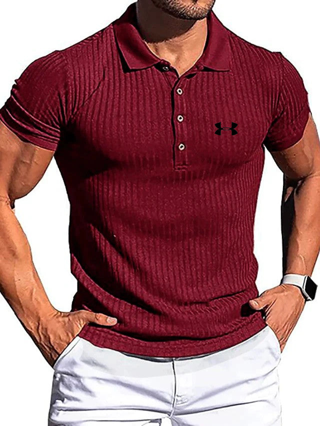 Leisure Summer high stretch vertical long sleeve POLO shirt slim short sleeve