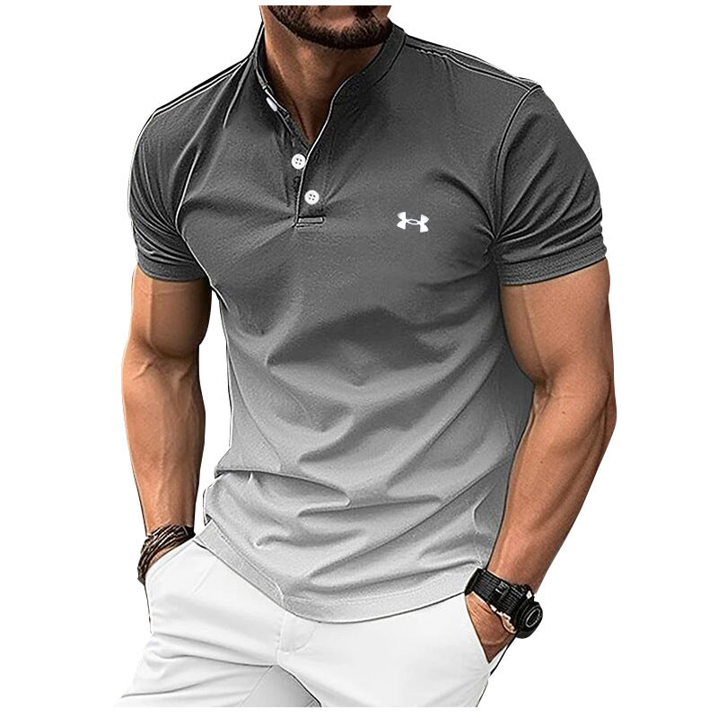 Men's Stand Collar Leisure Gradient Casual Short Sleeves
