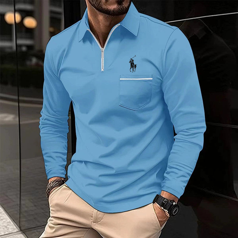 Fall POLO Loose  shirt zipper men's long-sleeved sports shirt