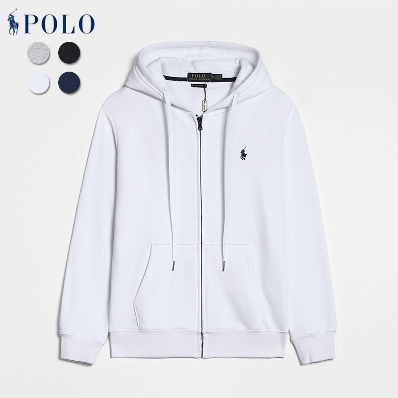 Men's Casual Solid-color Embroidered Zipper Pullover Hoodie