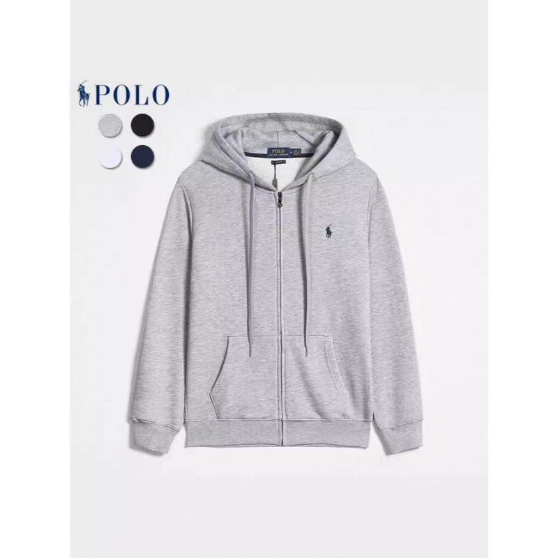Men's Casual Solid-color Embroidered Zipper Pullover Hoodie