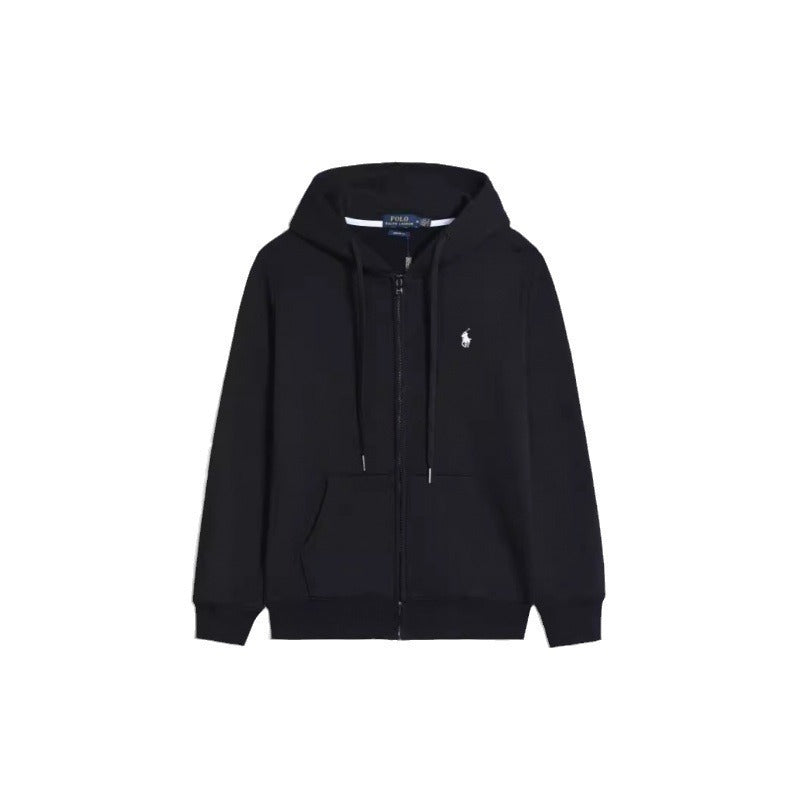 Men's Casual Solid-color Embroidered Zipper Pullover Hoodie