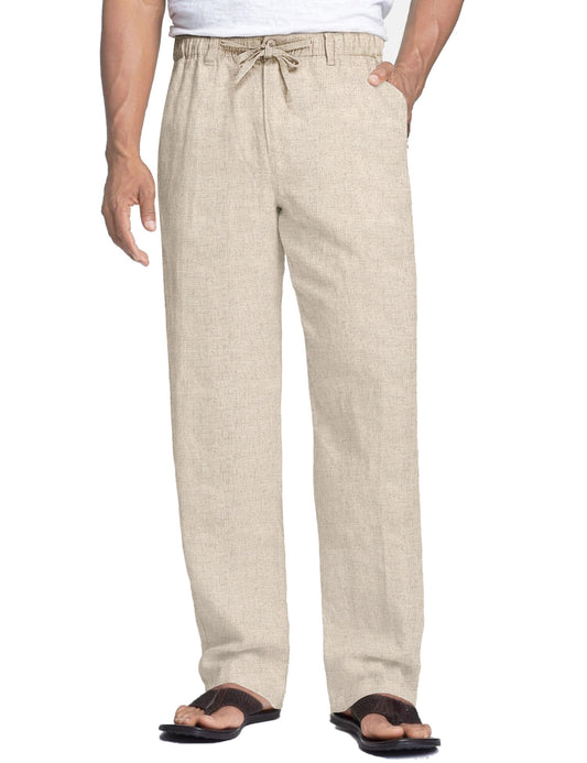 Men's Casual Linen Pants Elastic Waist Drawstring Beach Summer Pants