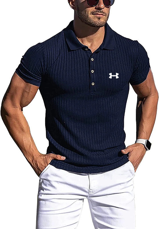 Leisure Summer high stretch vertical long sleeve POLO shirt slim short sleeve