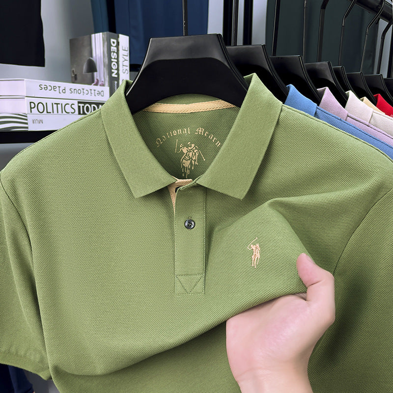 Men's Collared Leisure Pure Cotton High-end Polo Shirt with Short Sleeves