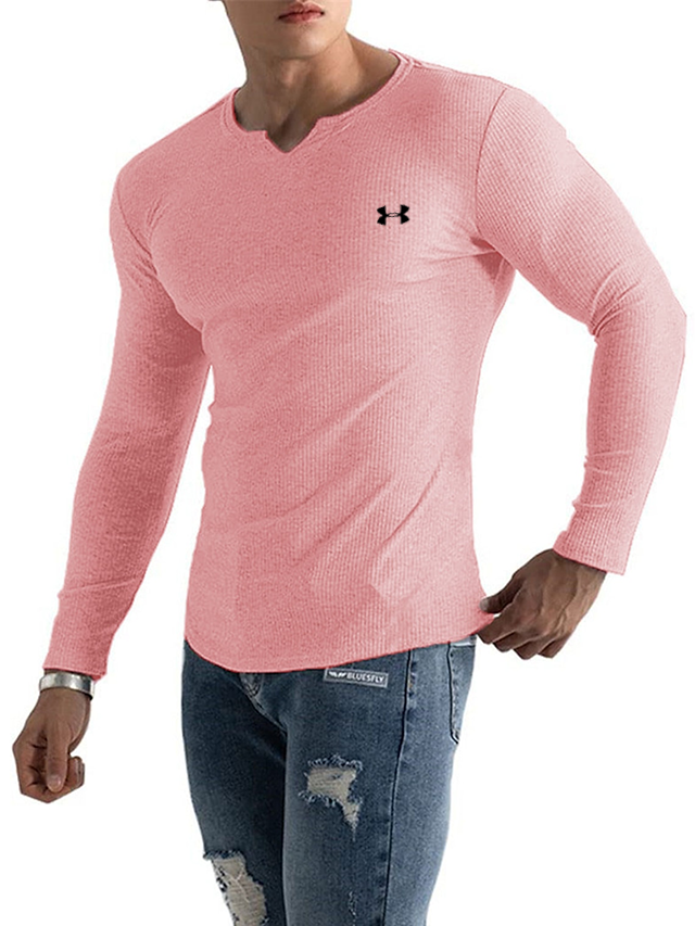 Men's Cotton Knitted Fine-Grain Elastic Casual Bottoming Sports Series Long-Sleeved T-Shirt