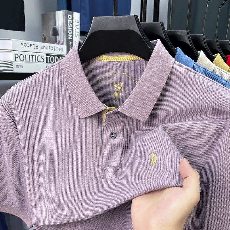 Men's Collared Leisure Pure Cotton High-end Polo Shirt with Short Sleeves