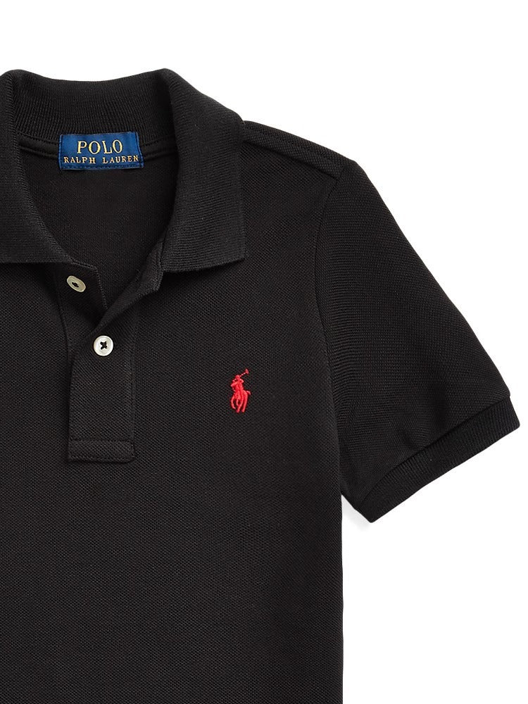 Polo shirt solid color summer pony black red label two button short sleeve