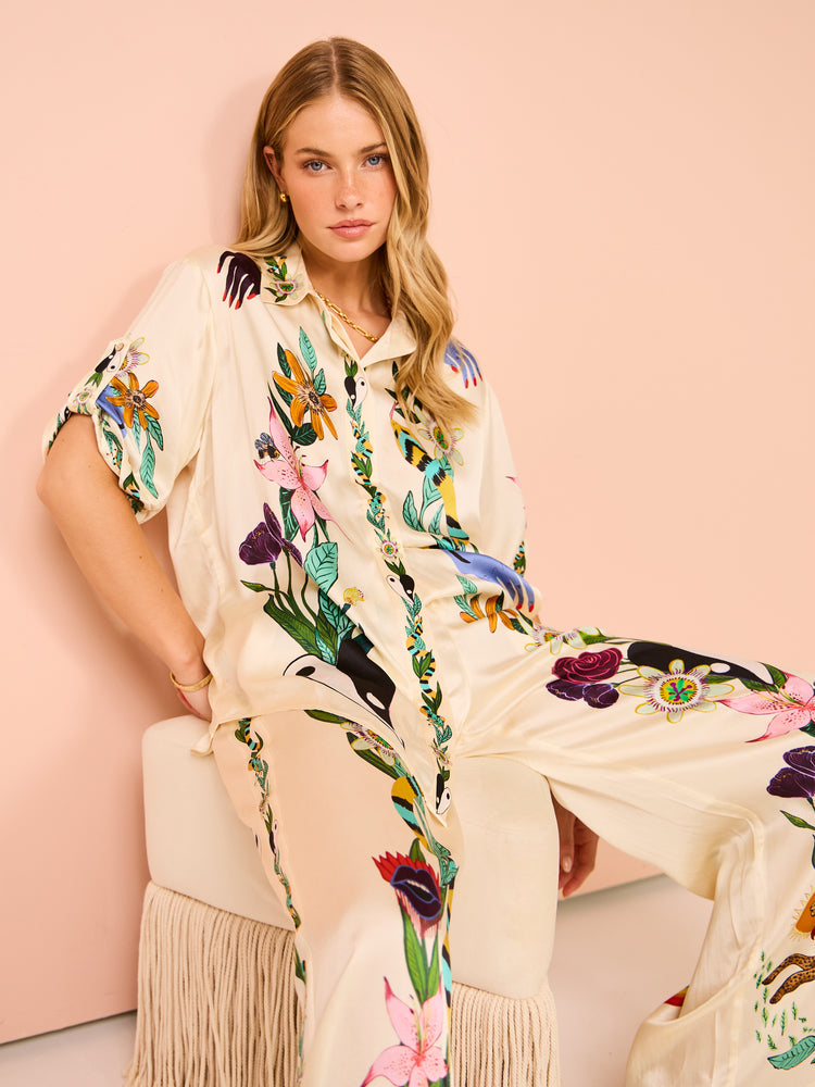 Alemais Meagan Silk Pant and Shirt in Cream