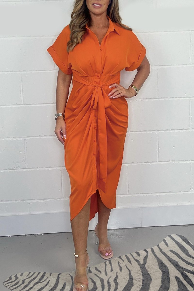 💕Solid color shirt dress-2
