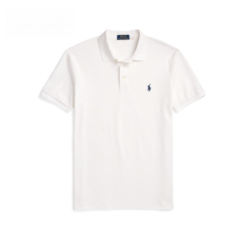 Polo shirt solid color summer pony black red label two button short sleeve