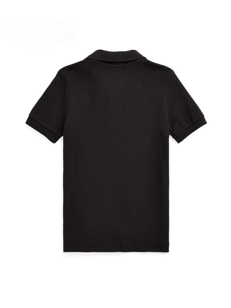 Polo shirt solid color summer pony black red label two button short sleeve