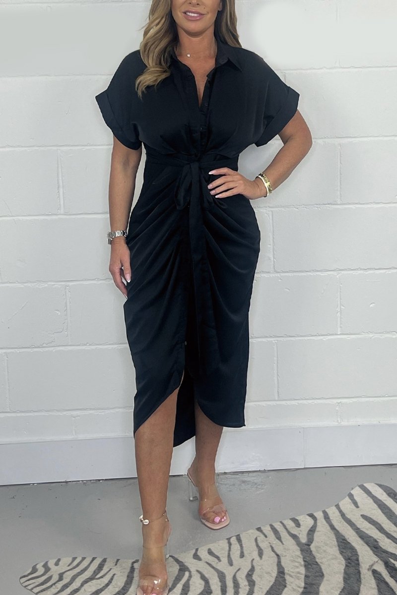 💕Solid color shirt dress-2