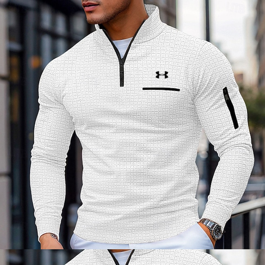 Men's Cotton Waffle Quarter-Zip Long Sleeve Fashion Sports Polo Shirt