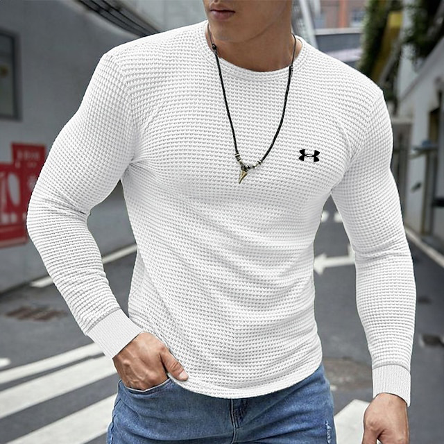 Men's Cotton Jersey Waffle Crew Neck Stretch Athleisure Long Sleeve T-Shirt