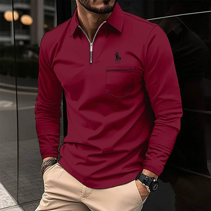 Fall POLO Loose  shirt zipper men's long-sleeved sports shirt