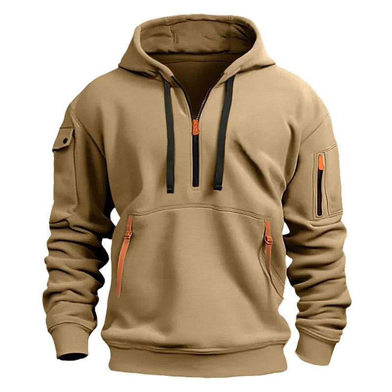 Hooded zipper model casual padded long sleeve sweater