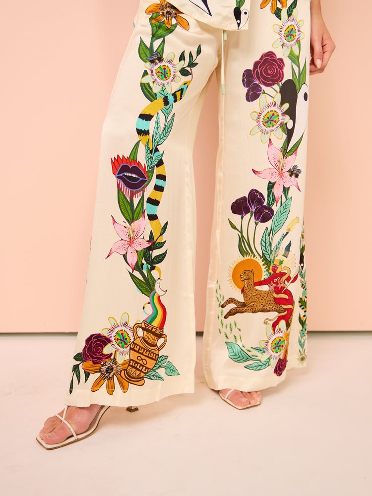 Alemais Meagan Silk Pant and Shirt in Cream