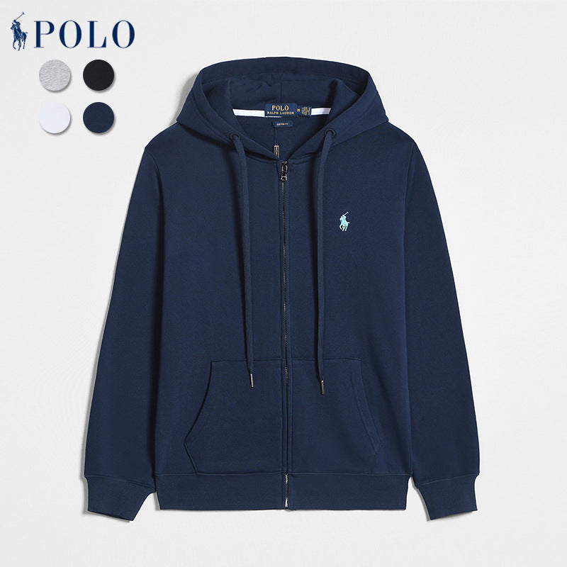 Men's Casual Solid-color Embroidered Zipper Pullover Hoodie
