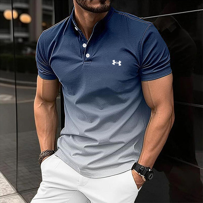 Men's Stand Collar Leisure Gradient Casual Short Sleeves