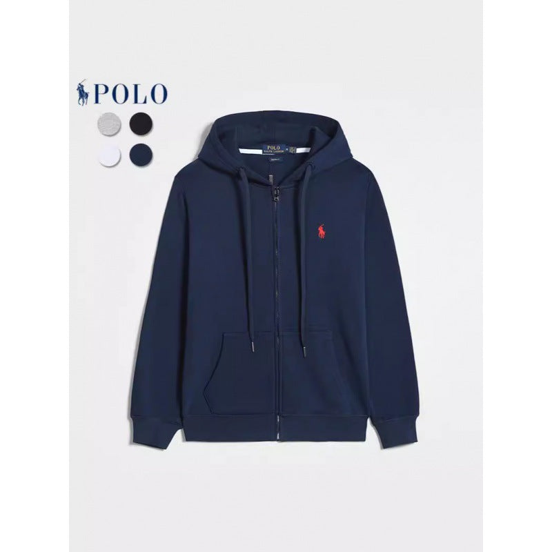Men's Casual Solid-color Embroidered Zipper Pullover Hoodie