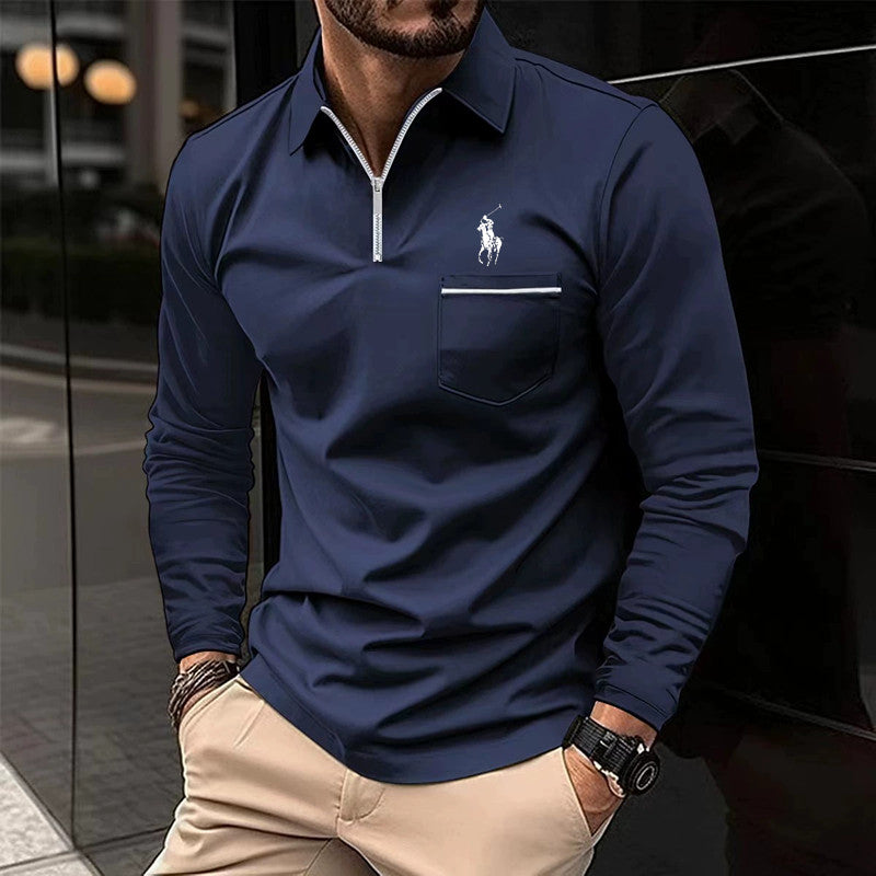 Fall POLO Loose  shirt zipper men's long-sleeved sports shirt